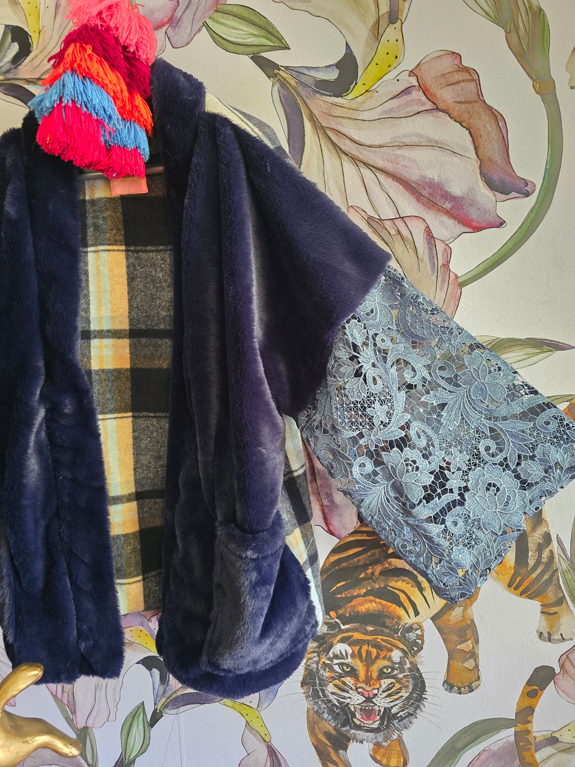 The BLUE GIRL IN LACE REVERSIBLE FLEECE AND FAUX FUR JACKET