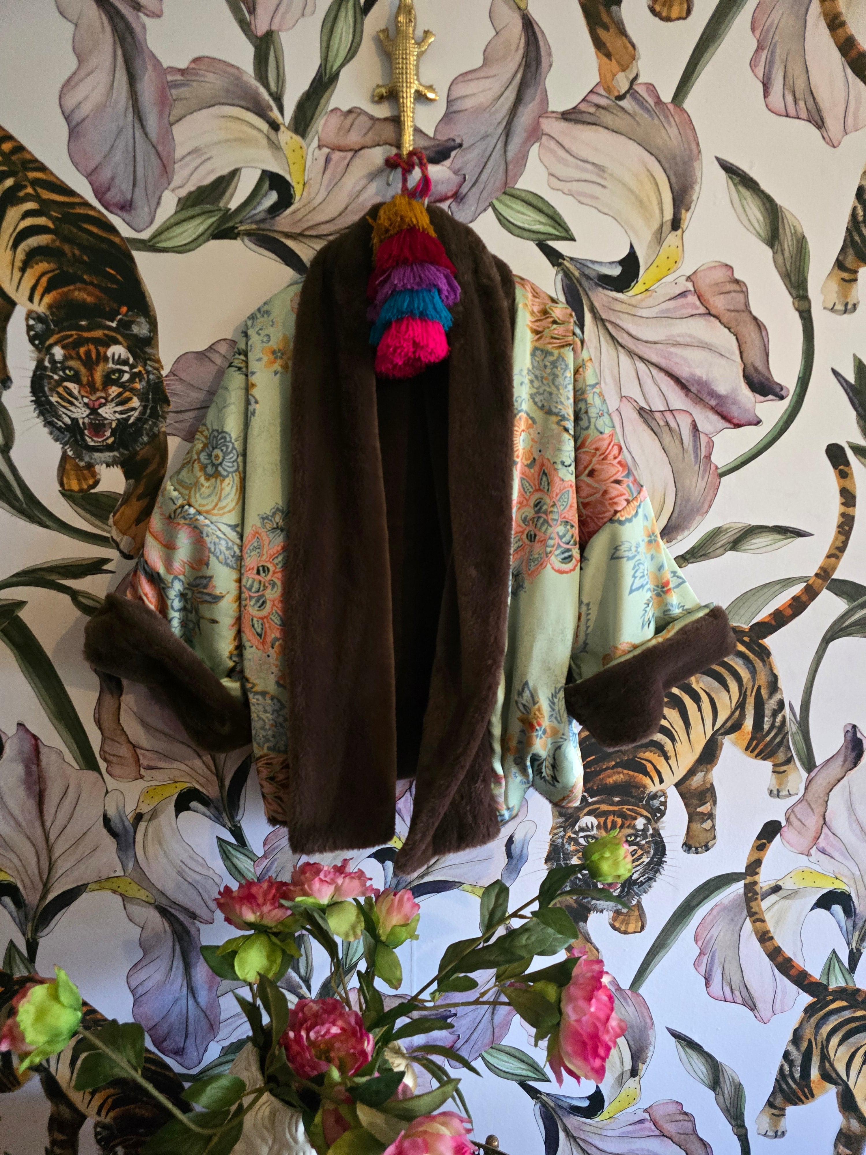 The BROWN LUXE FAUX FUR REVERSIBLE BOMBER JACKET