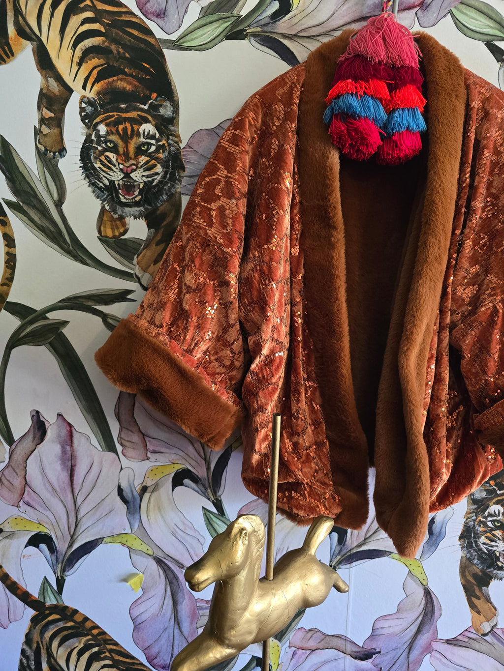 The SEQUINS & RUST FAUX FUR FULLY REVERSIBLE JACKET