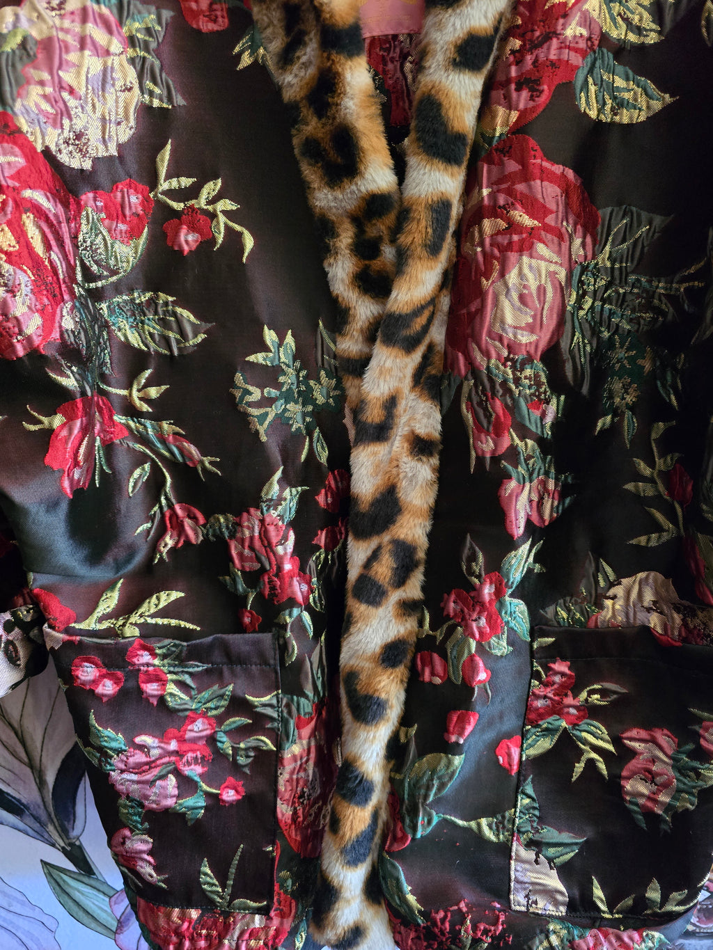 The DOLCÈ brocade rose & gold jacket with faux fur leopard