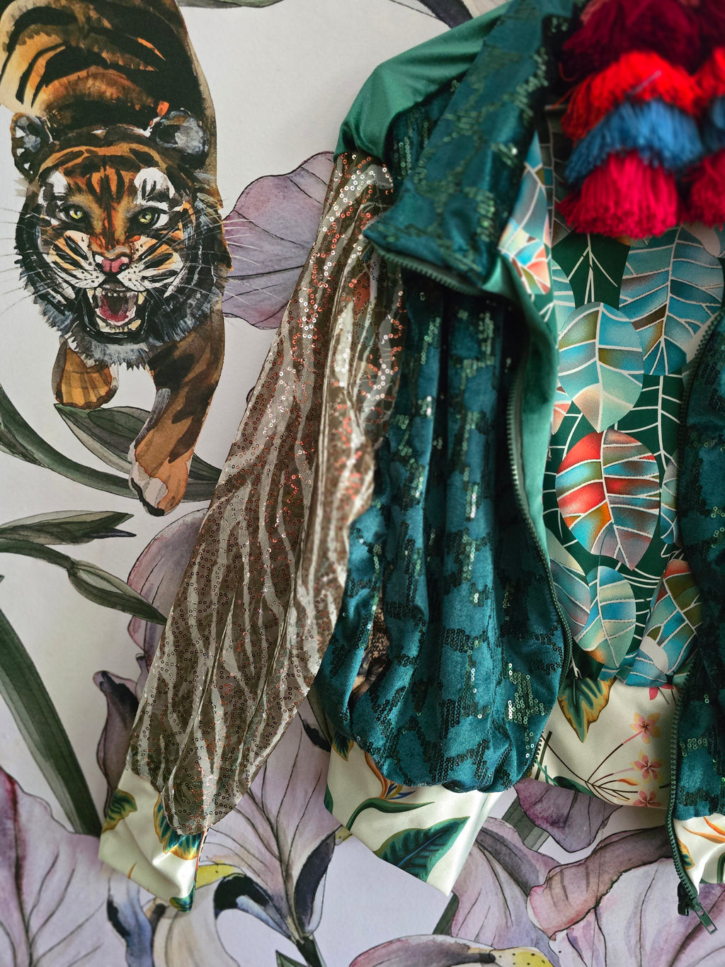 The VELVET/SEQUINS GREEN BOMBER JACKET