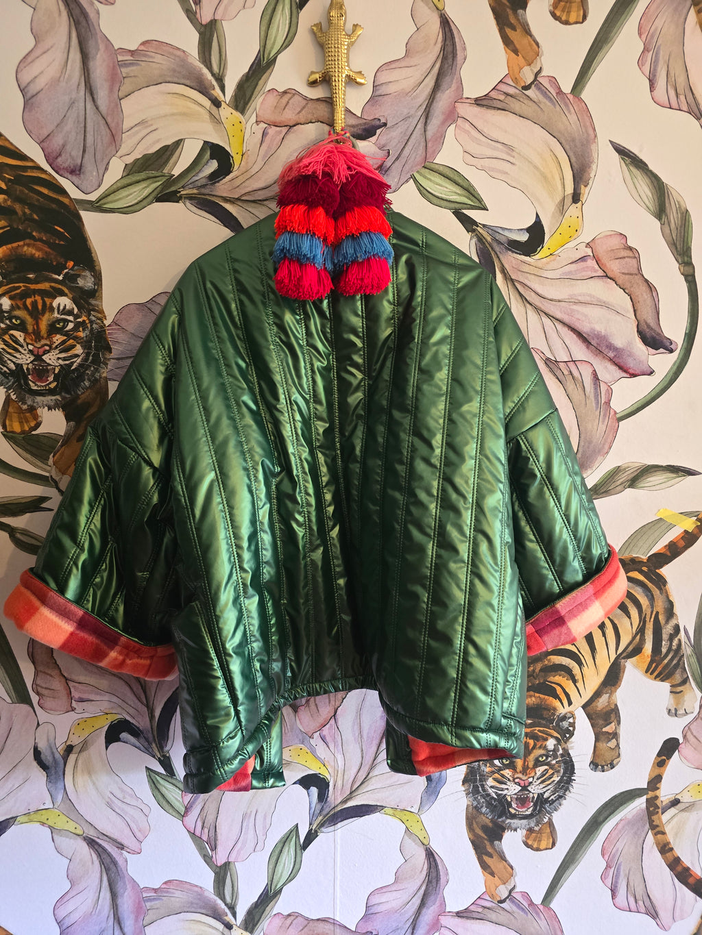 The GREEN CHECK REVERSIBLE WINTER PUFFER JACKET