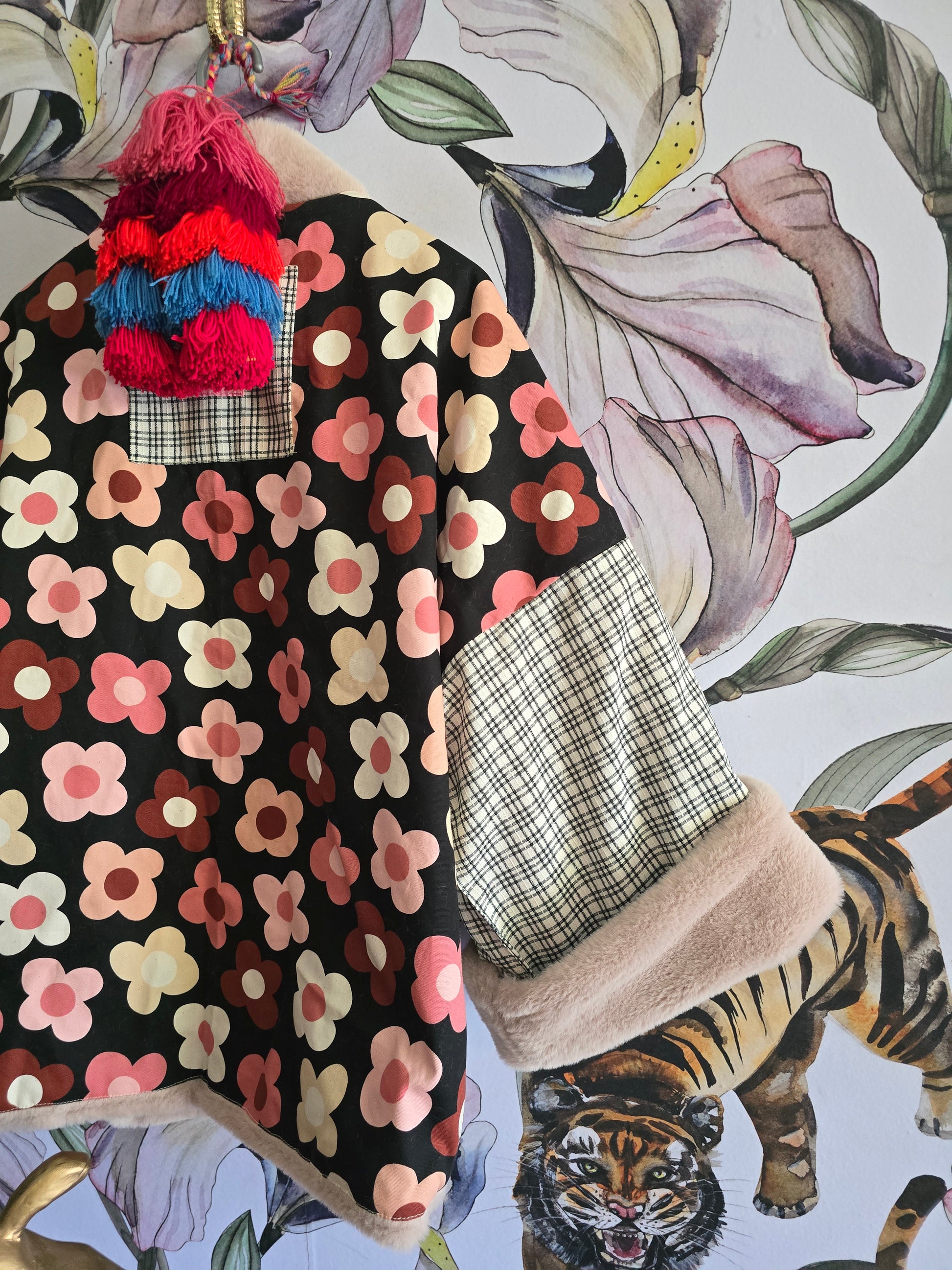 The RETRO FLOWER POWER BULL DENIM & FAUX FUR REVERSIBLE JACKET