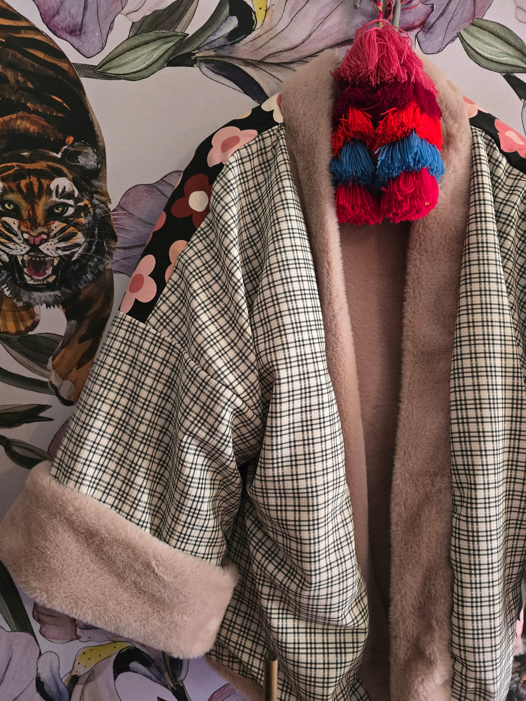 The RETRO FLOWER POWER BULL DENIM & FAUX FUR REVERSIBLE JACKET