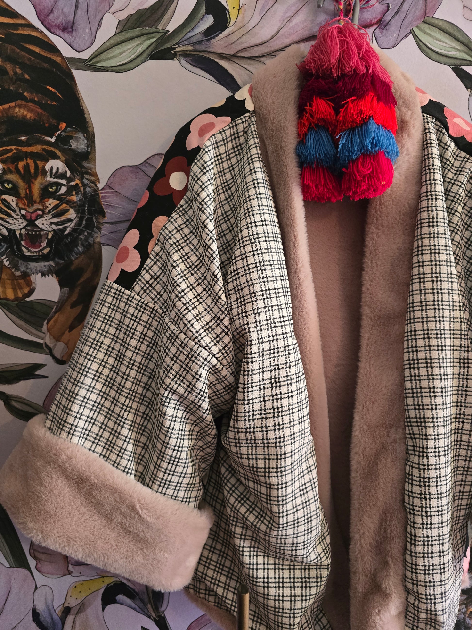 The RETRO FLOWER POWER BULL DENIM & FAUX FUR REVERSIBLE JACKET