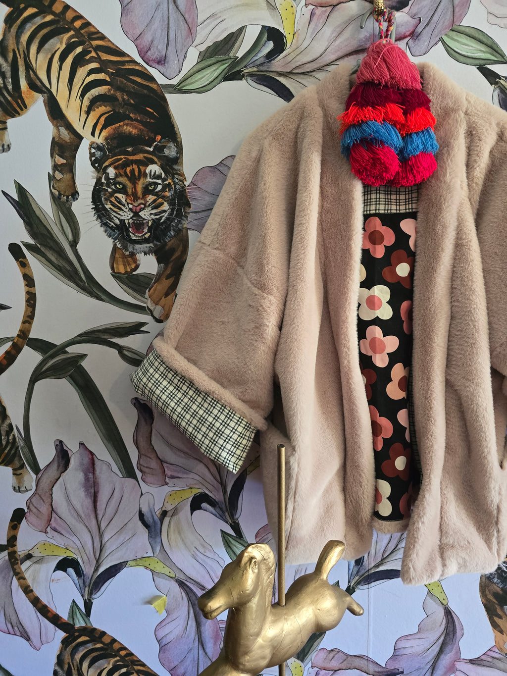 The RETRO FLOWER POWER BULL DENIM & FAUX FUR REVERSIBLE JACKET
