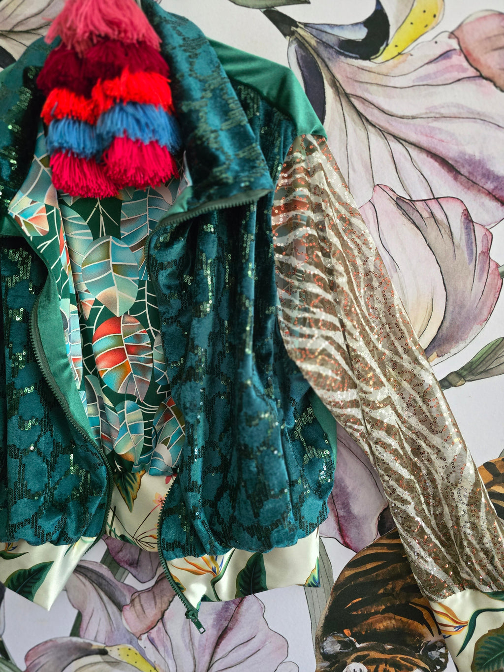 The VELVET/SEQUINS GREEN BOMBER JACKET