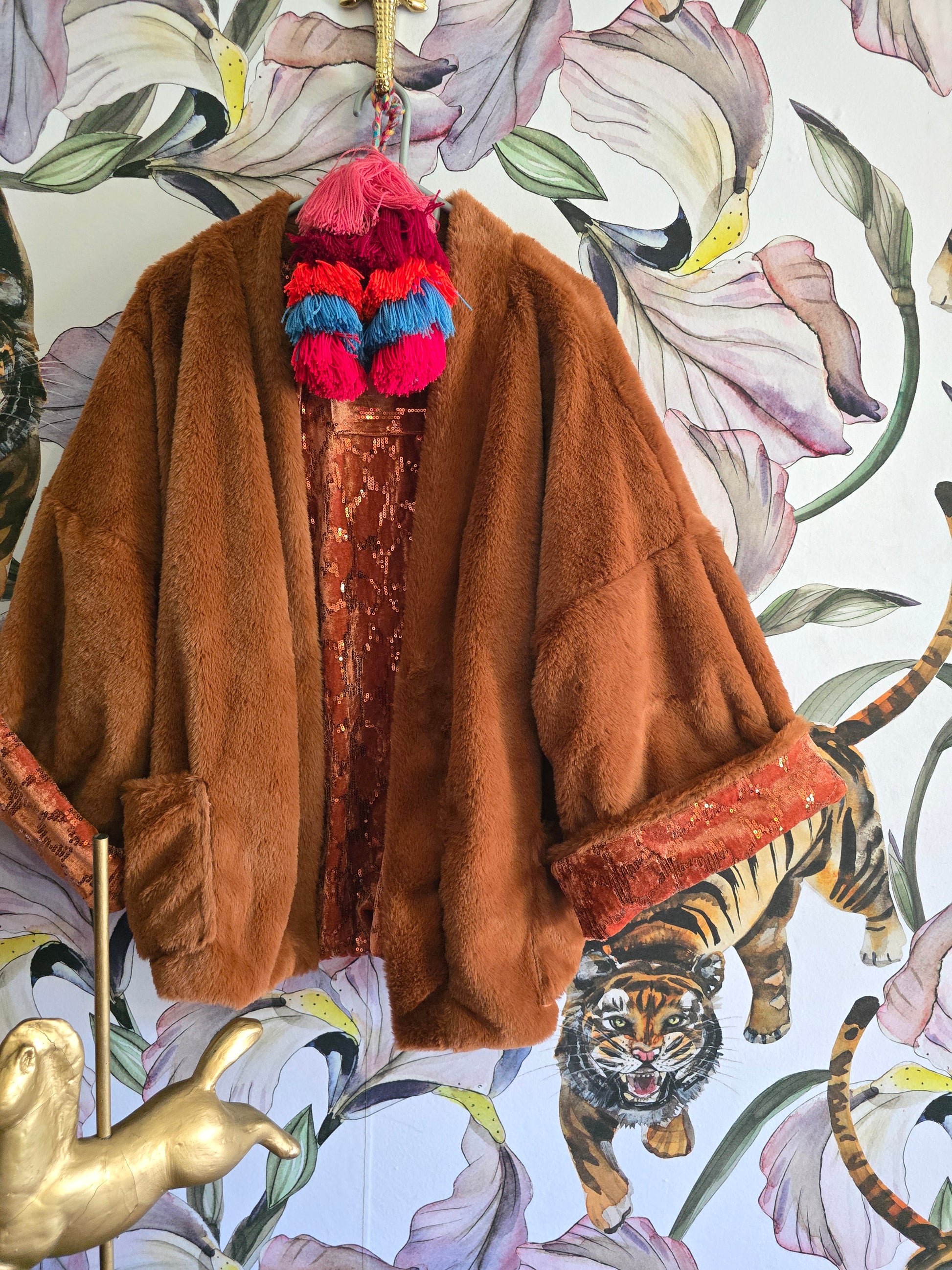 The SEQUINS & RUST FAUX FUR FULLY REVERSIBLE JACKET
