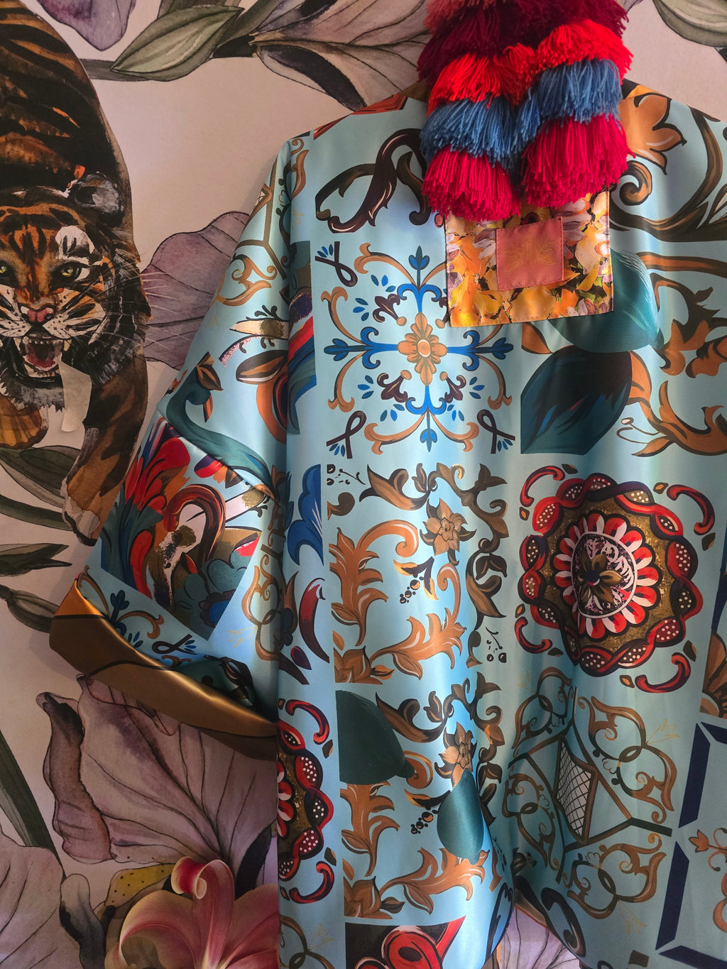 The ELECTRIC JUNGLE FULLY REVERSIBLE DUCHESS SATIN BOMBER