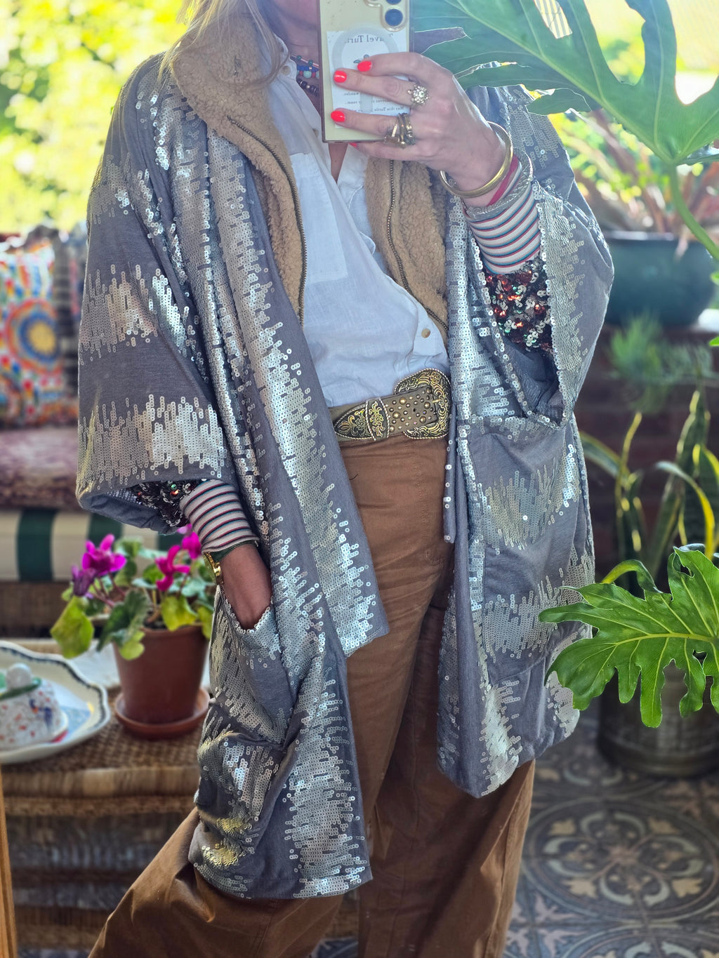 The COTTON & SEQUINS CARDIE. MID LENGTH.