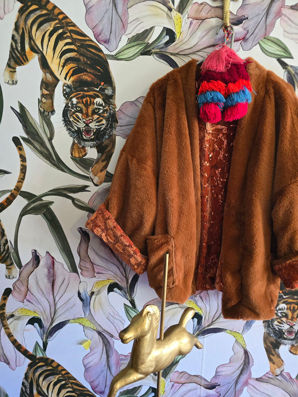 The SEQUINS & RUST FAUX FUR FULLY REVERSIBLE JACKET