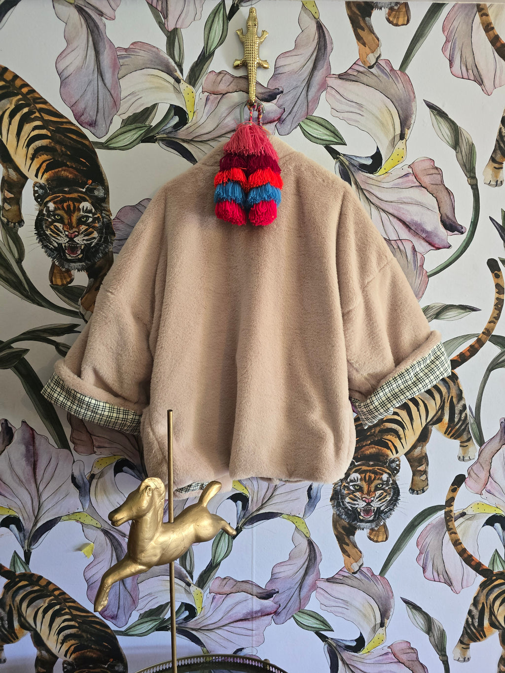 The RETRO FLOWER POWER BULL DENIM & FAUX FUR REVERSIBLE JACKET