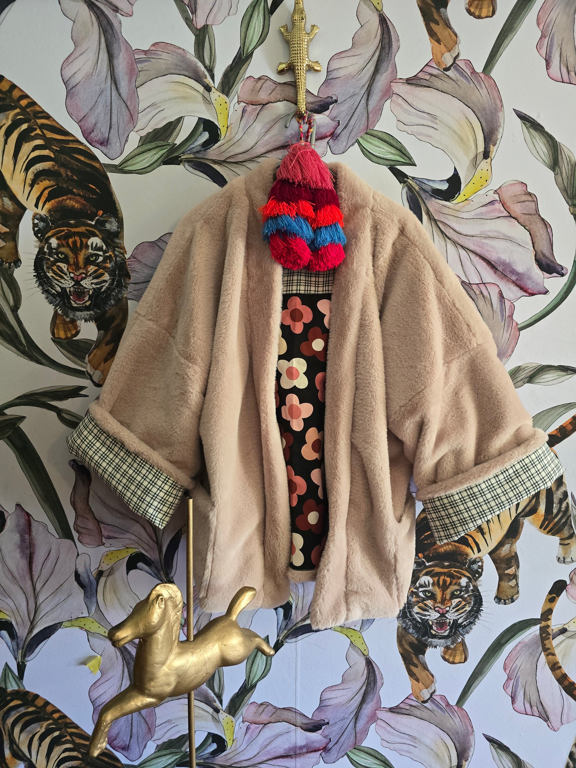 The RETRO FLOWER POWER BULL DENIM & FAUX FUR REVERSIBLE JACKET