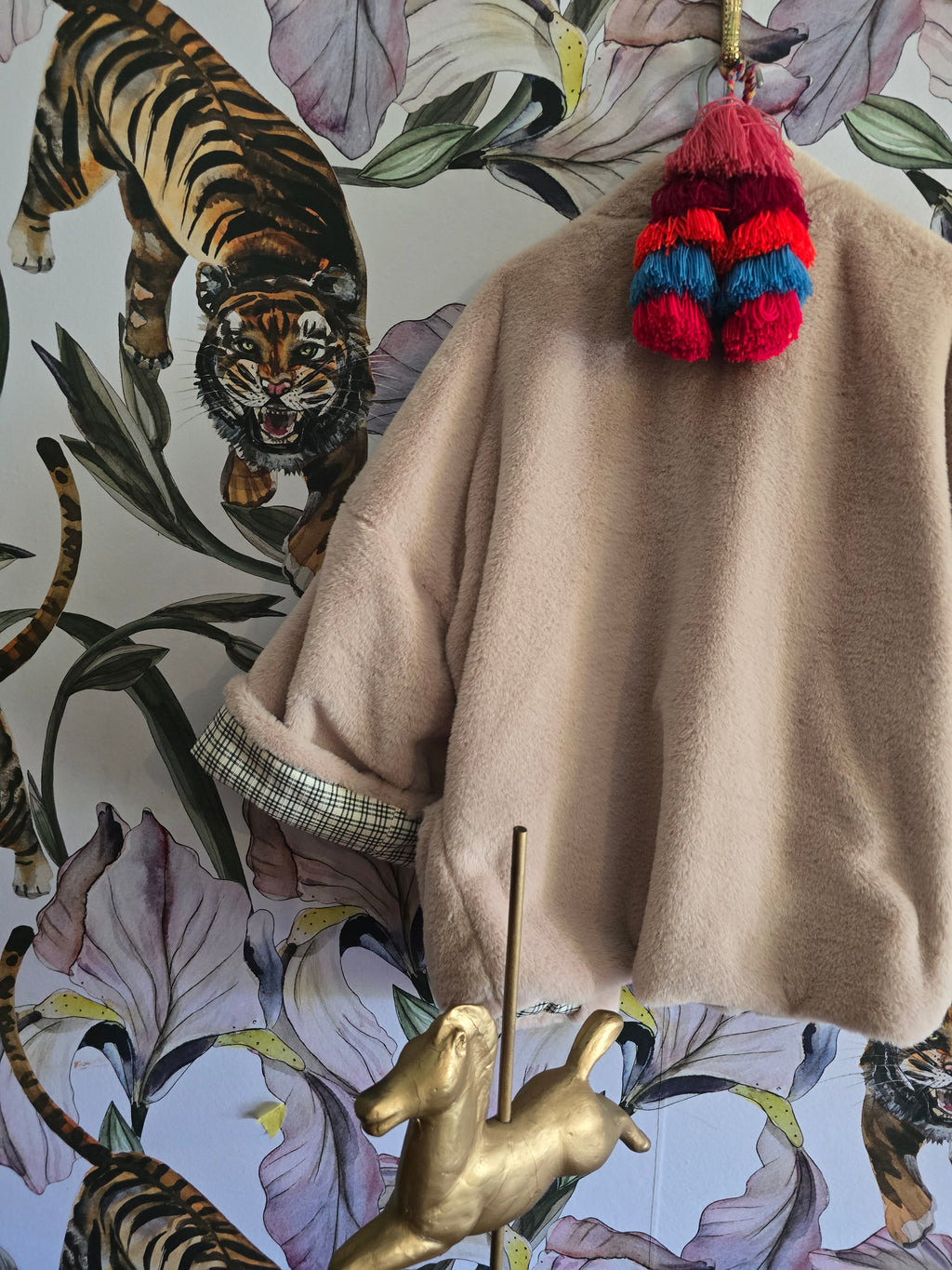 The RETRO FLOWER POWER BULL DENIM & FAUX FUR REVERSIBLE JACKET