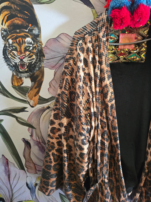 The LEOPARD & VELVET REVERSIBLE BLING WITH SEQUINS BOMBER