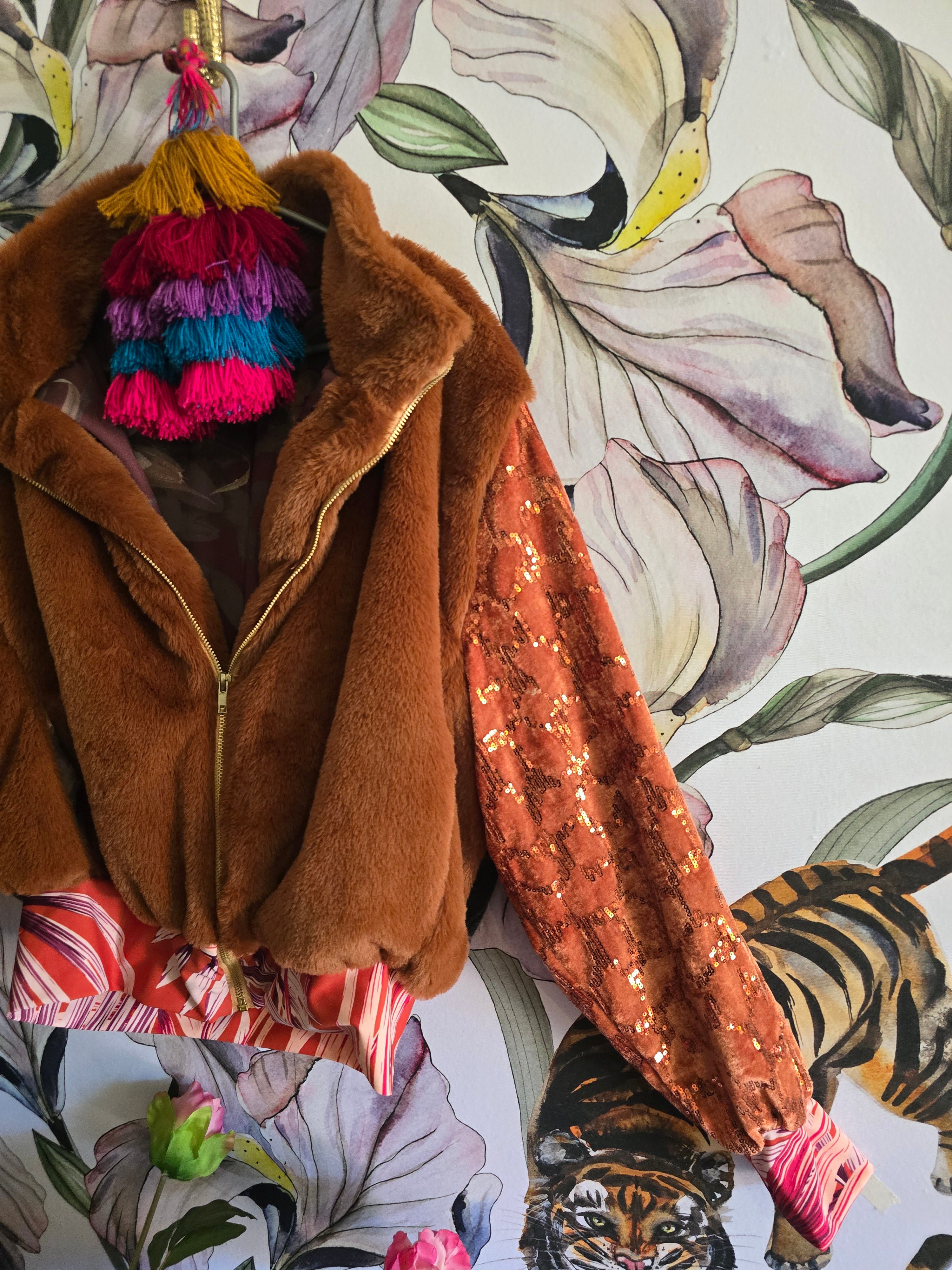 The FAUX FUR,TARTAN FLEECE & SEQUINS VELVET BUNNY JACKET
