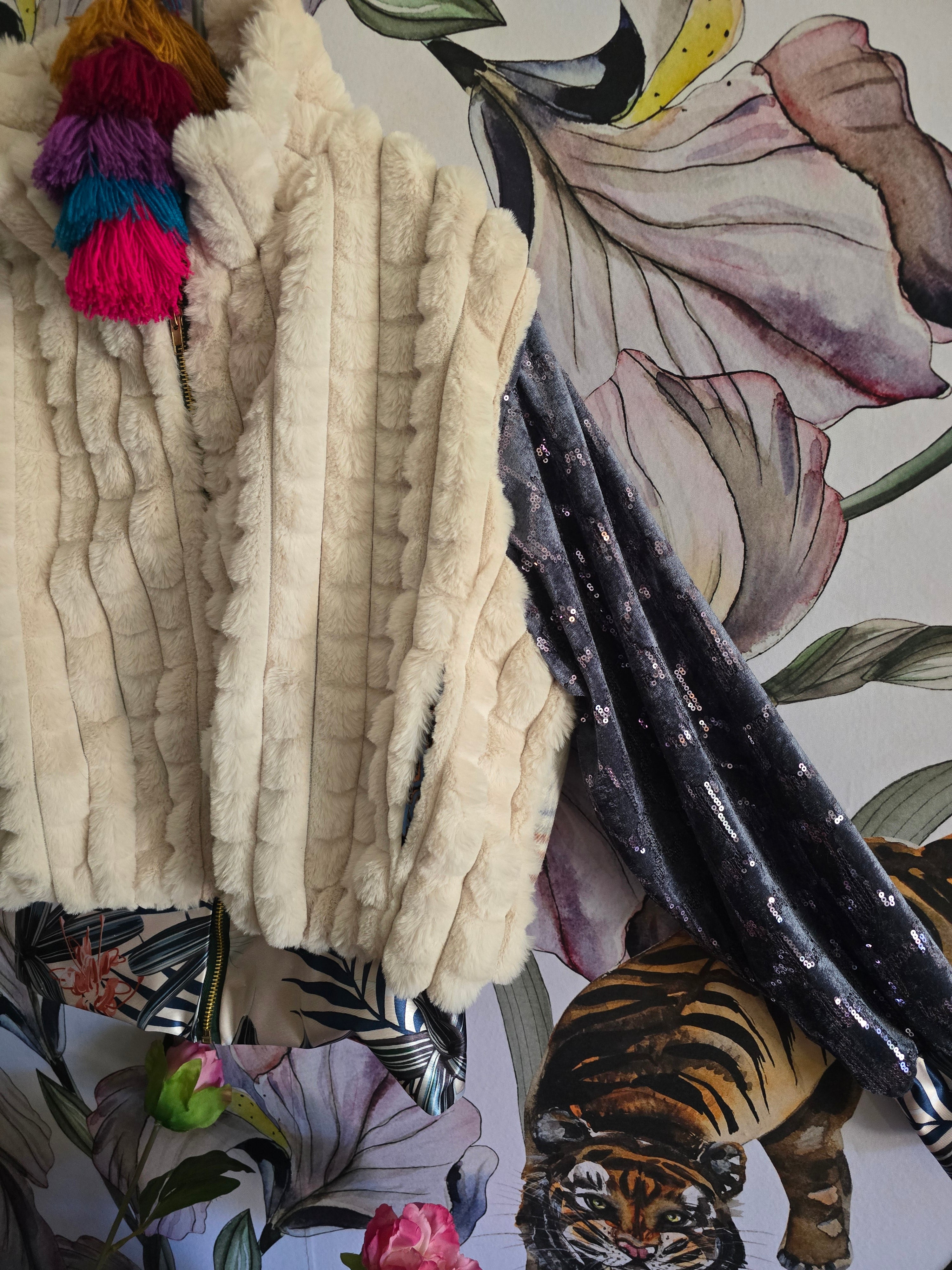 The FAUX FUR, TARTAN FLEECE & SEQUINS VELVET BUNNY JACKET