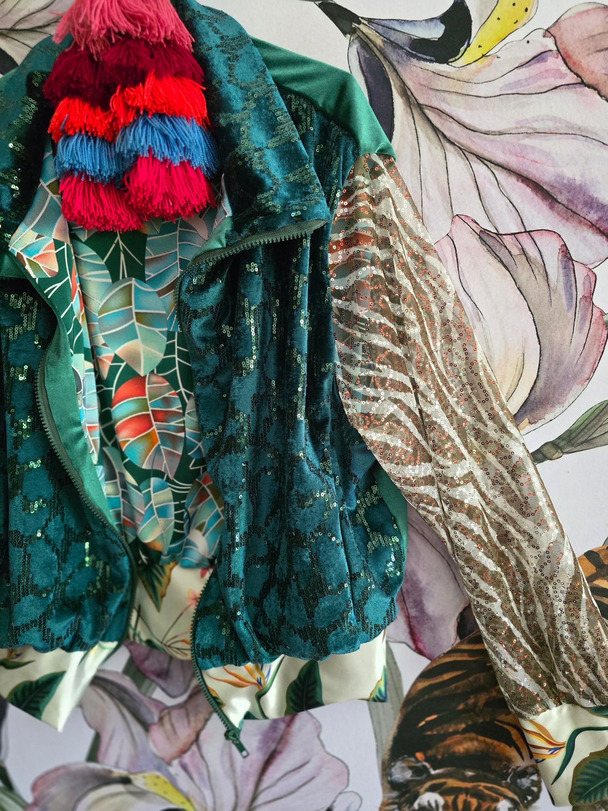 The VELVET/SEQUINS GREEN BOMBER JACKET