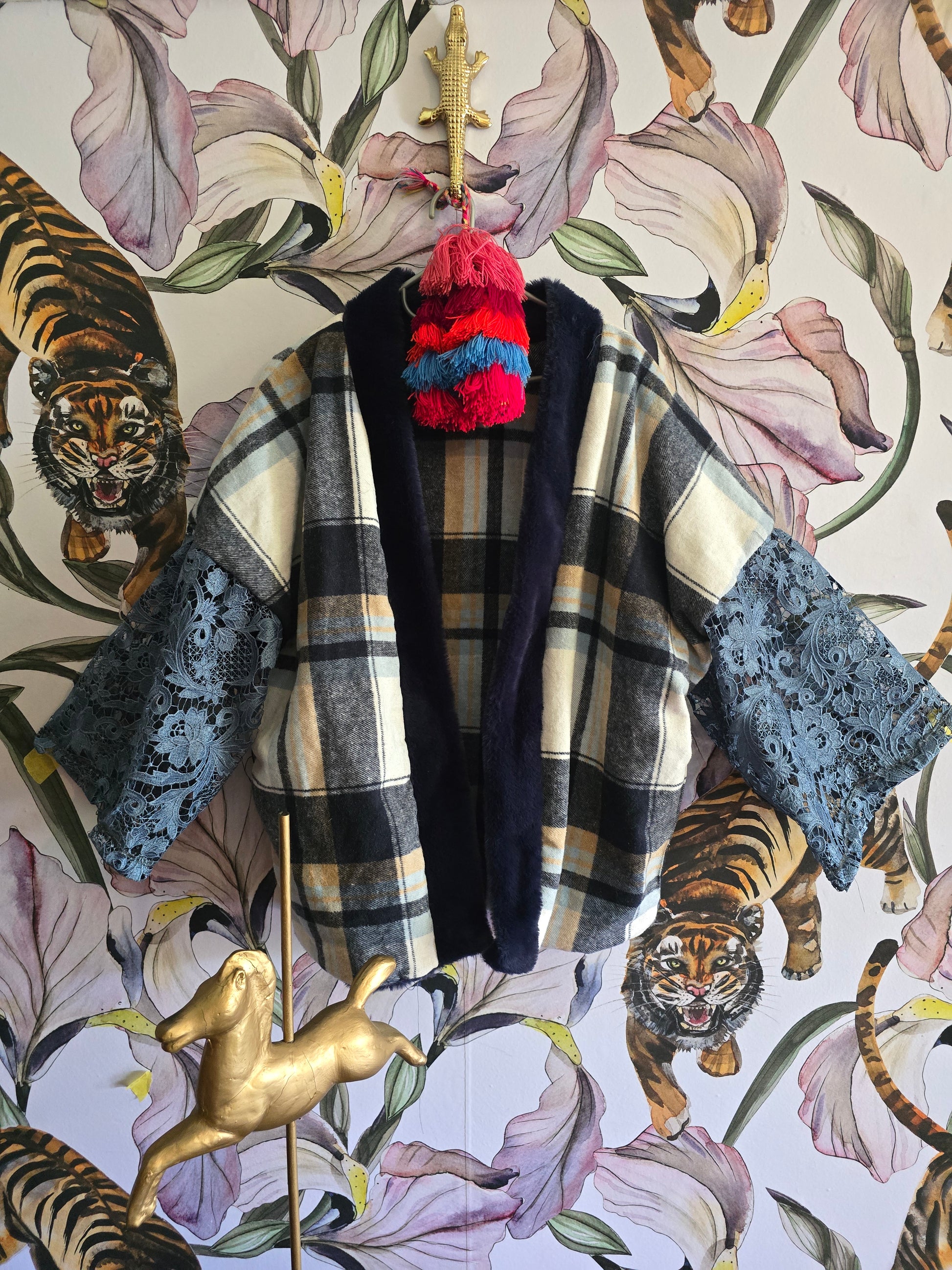 The BLUE GIRL IN LACE REVERSIBLE FLEECE AND FAUX FUR JACKET