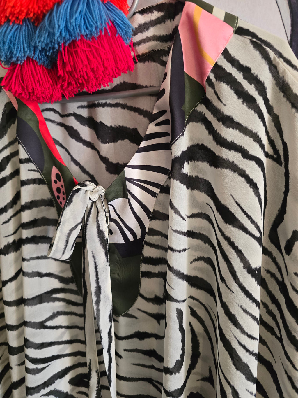 The ZEBRA BLACK & WHITE CHIFFON KAFTAN WITH TIE DETAIL