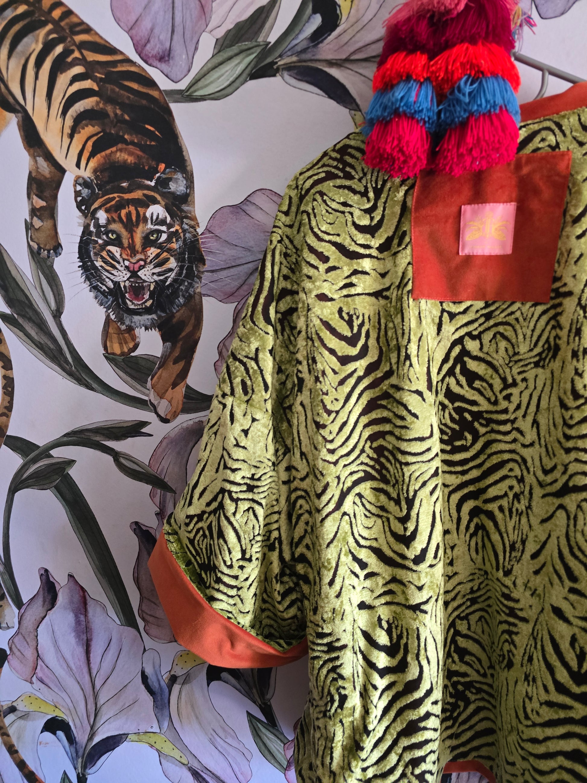 The ORIENTAL CUT OUT VELVET WITH ORANGE REVERSE KIMONO JACKET