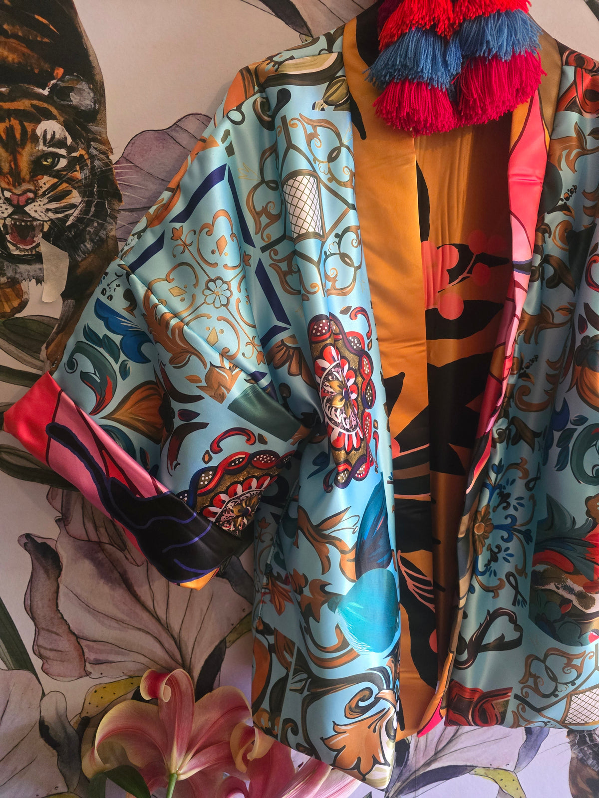 The ELECTRIC JUNGLE FULLY REVERSIBLE DUCHESS SATIN BOMBER