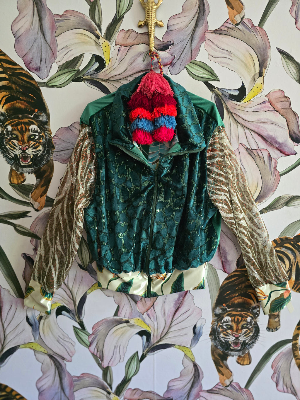 The VELVET/SEQUINS GREEN BOMBER JACKET