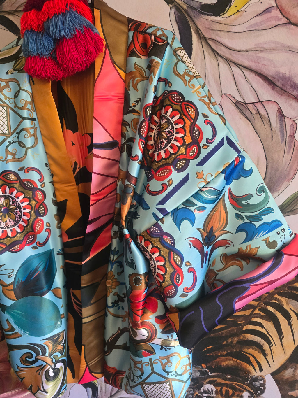 The ELECTRIC JUNGLE FULLY REVERSIBLE DUCHESS SATIN BOMBER