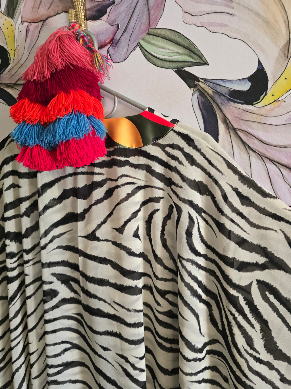 The ZEBRA BLACK & WHITE CHIFFON KAFTAN WITH TIE DETAIL