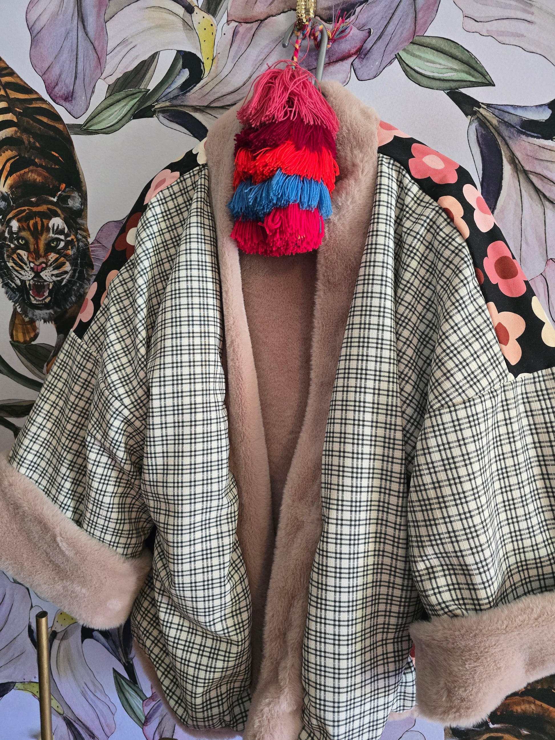 The RETRO FLOWER POWER BULL DENIM & FAUX FUR REVERSIBLE JACKET