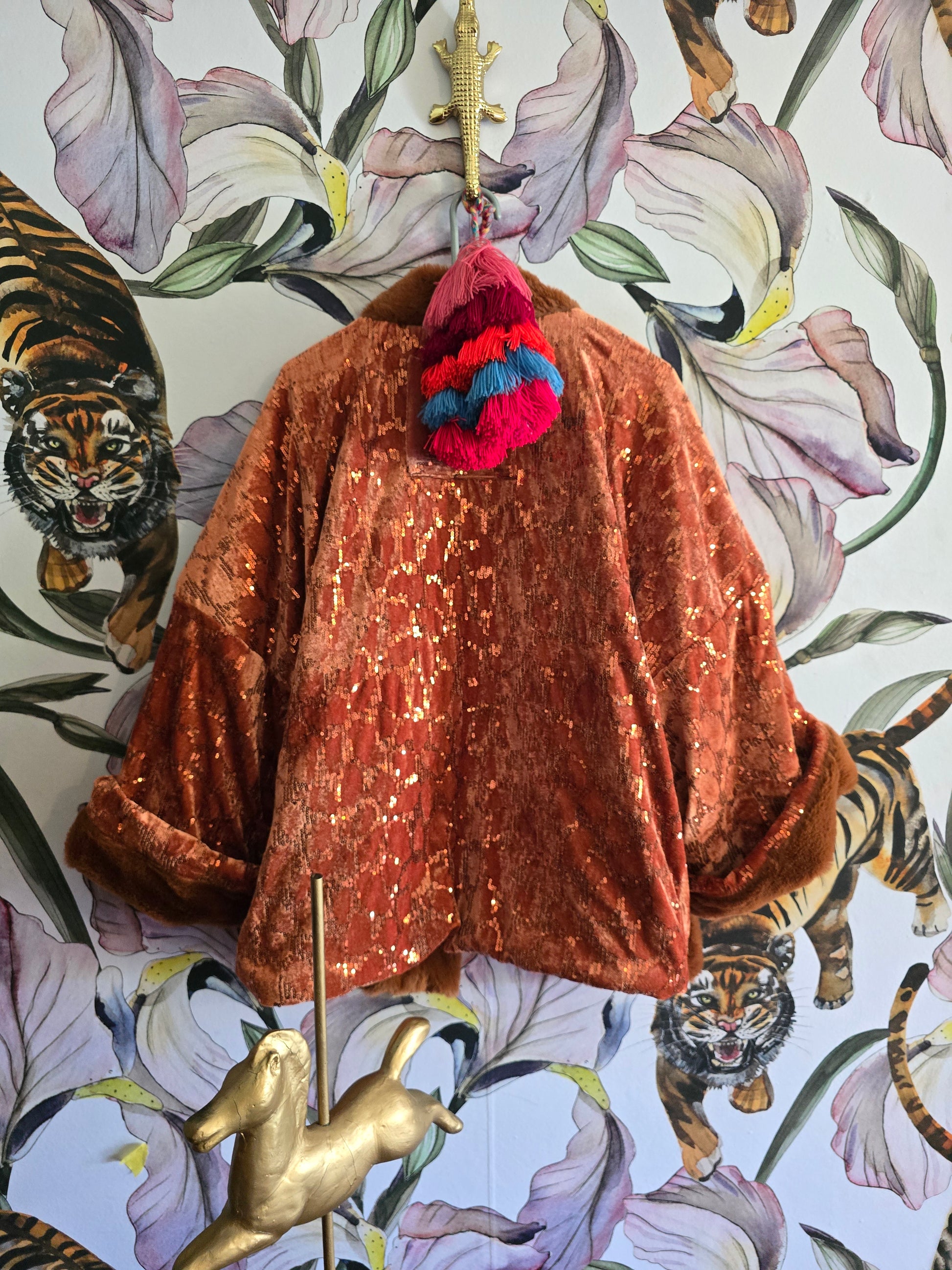 The SEQUINS & RUST FAUX FUR FULLY REVERSIBLE JACKET