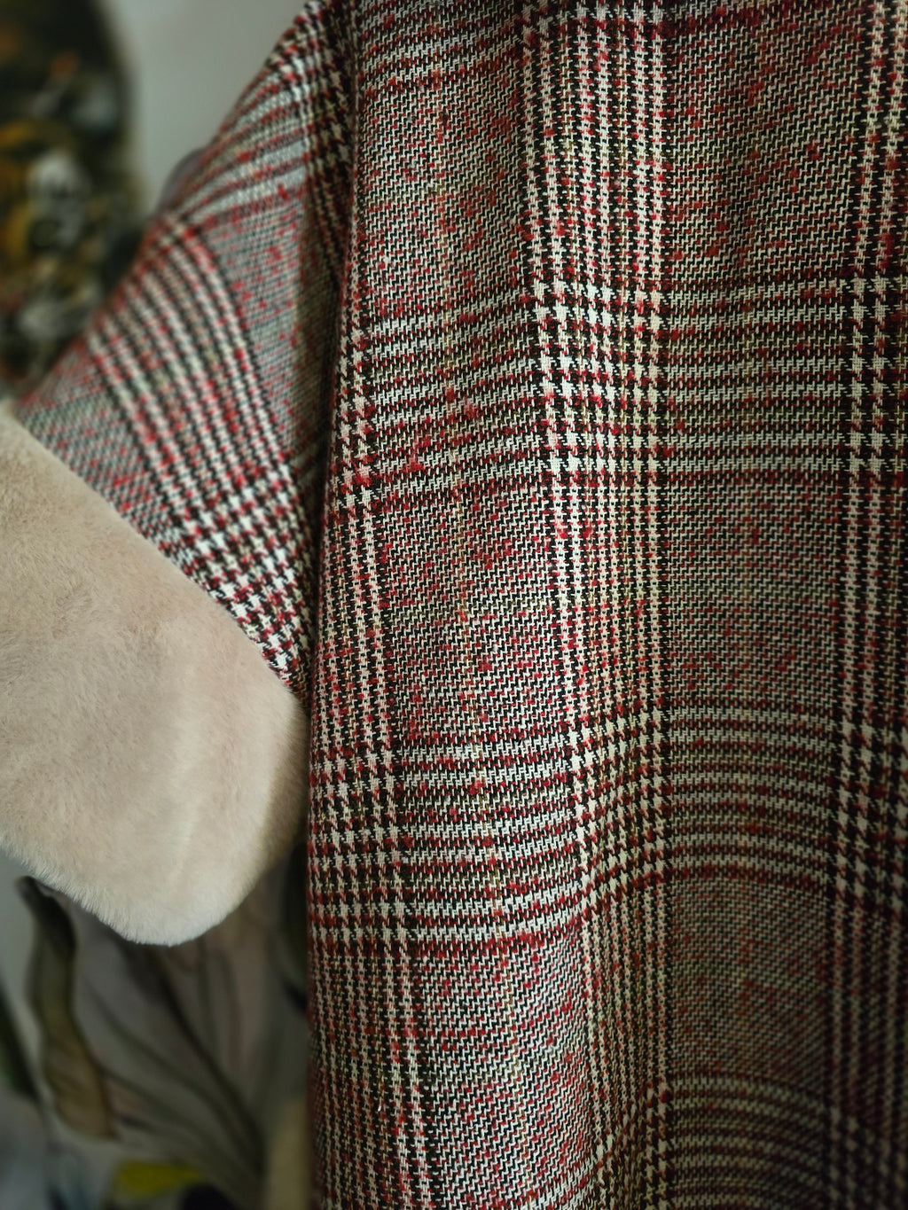 The TAMMY RED TARTAN BOHO SLEEVELESS JACKET WITH FAUX FUR