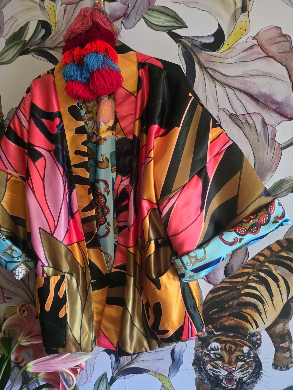 The ELECTRIC JUNGLE FULLY REVERSIBLE DUCHESS SATIN BOMBER