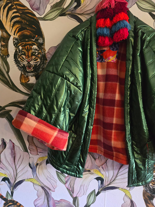 The GREEN CHECK REVERSIBLE WINTER PUFFER JACKET