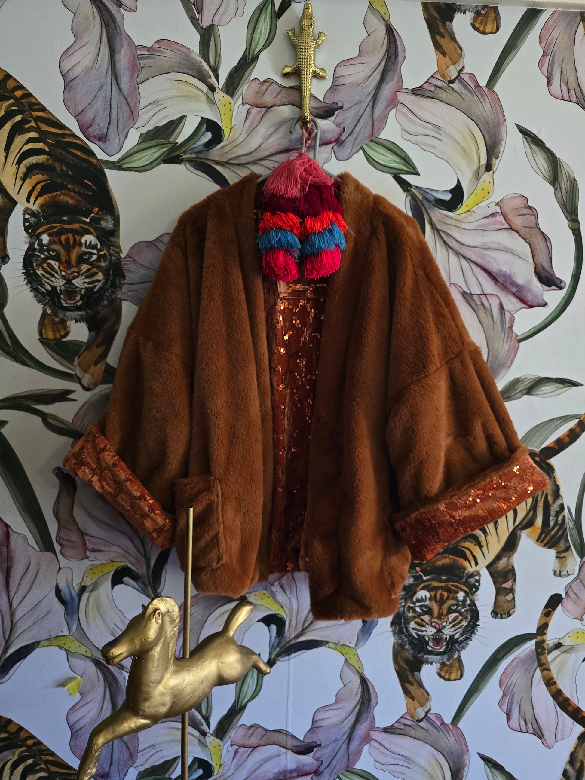 The SEQUINS & RUST FAUX FUR FULLY REVERSIBLE JACKET