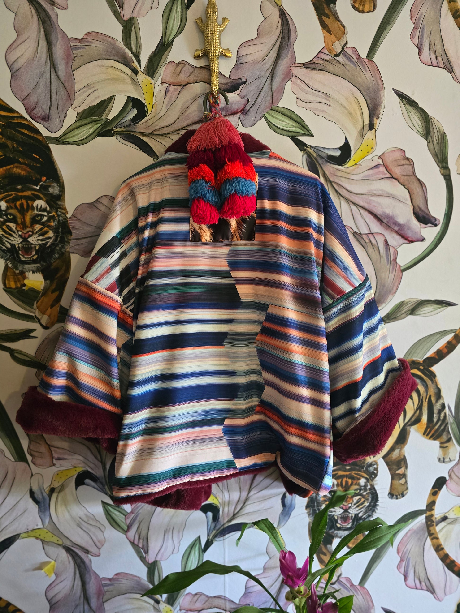 The DEEP & DELICIOUS REVERSIBLE MAROON FAUX FUR WITH STRIPE