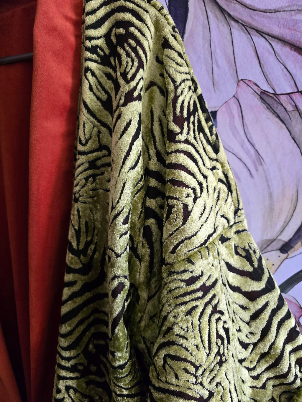 The ORIENTAL CUT OUT VELVET WITH ORANGE REVERSE KIMONO JACKET