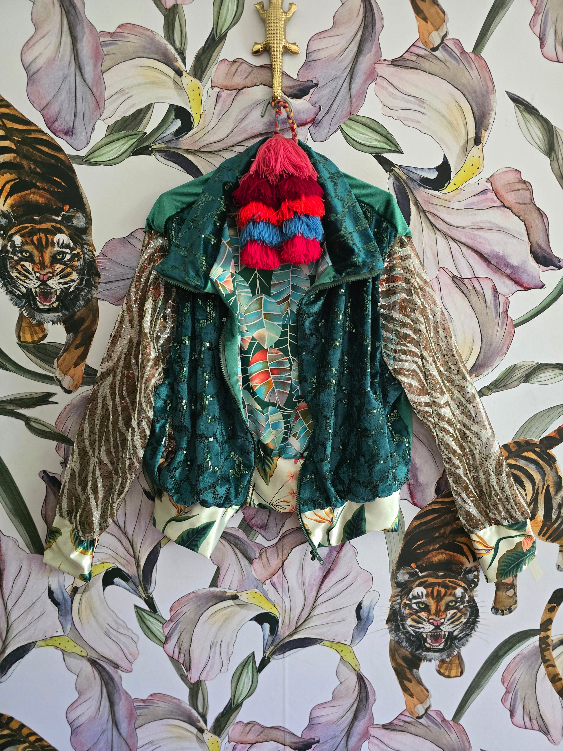 The VELVET/SEQUINS GREEN BOMBER JACKET