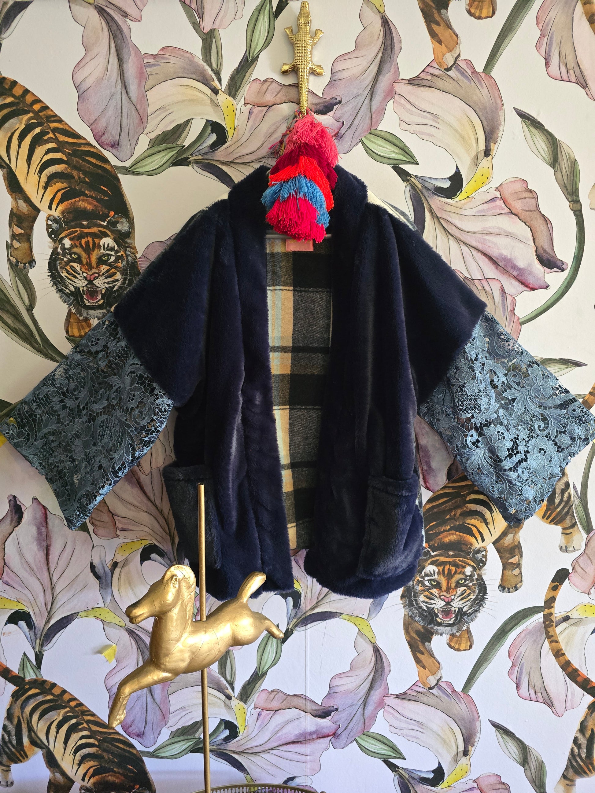 The BLUE GIRL IN LACE REVERSIBLE FLEECE AND FAUX FUR JACKET