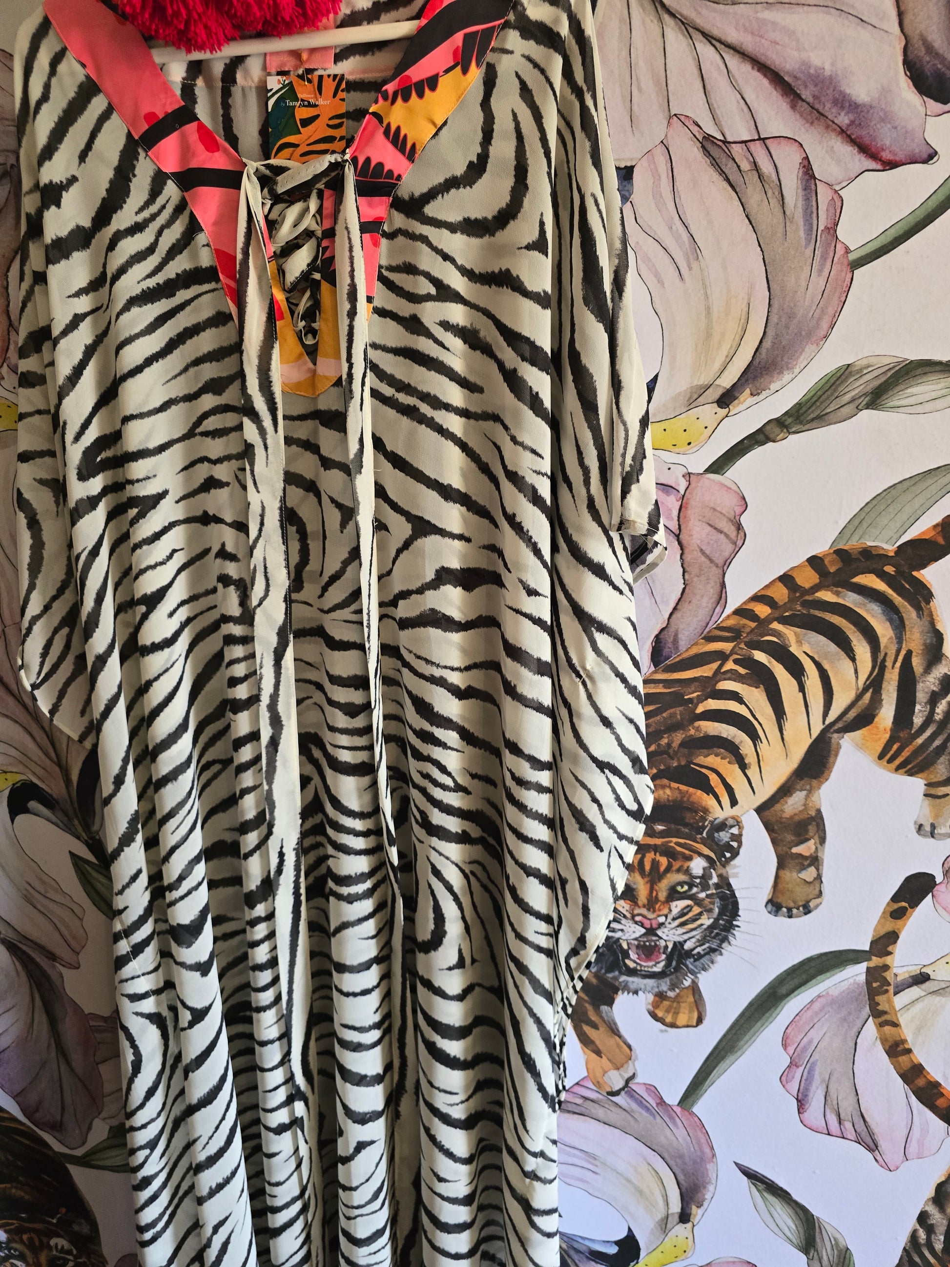 The ZEBRA KAFTAN WITH TIE DETAIL