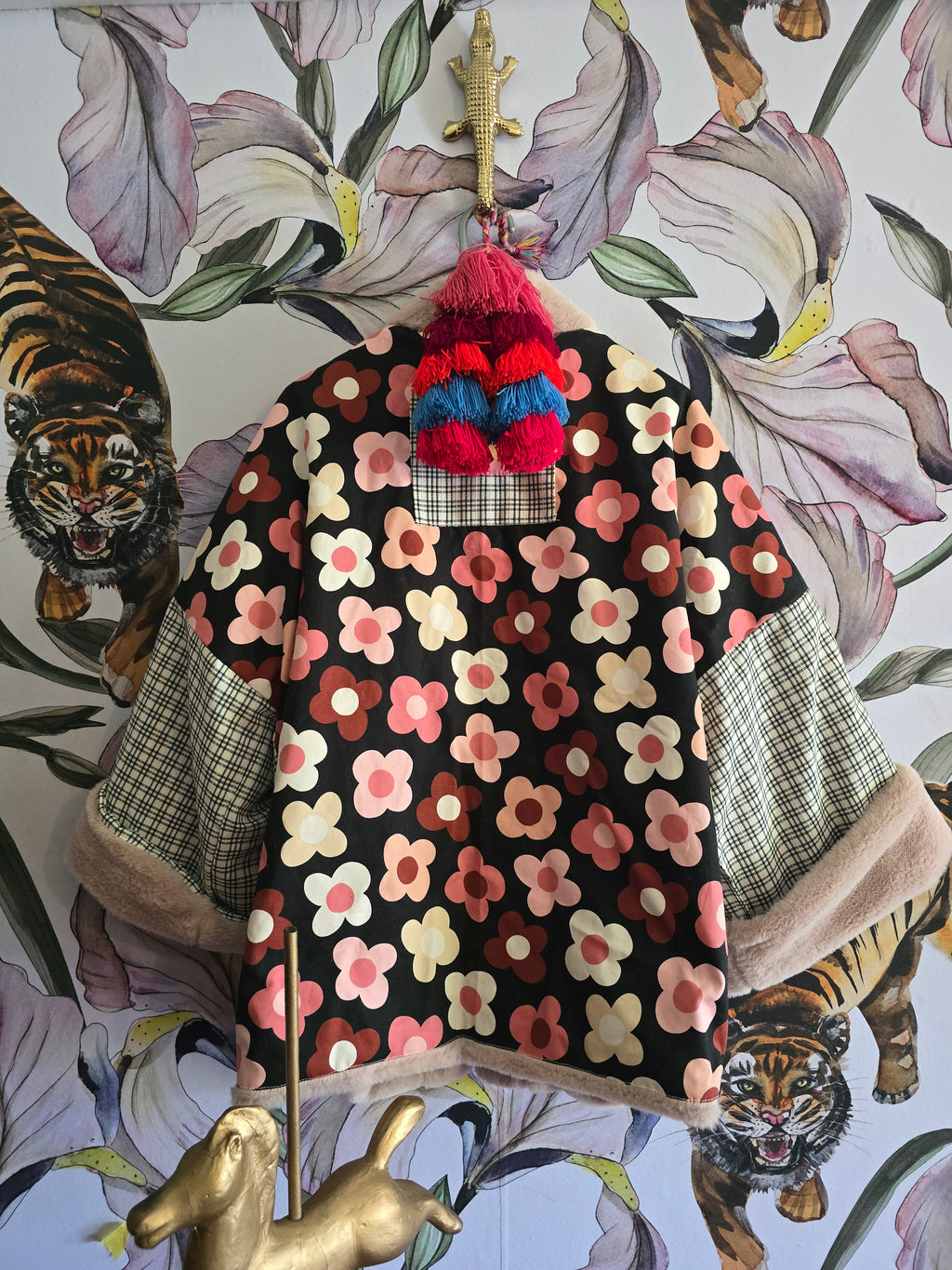 The RETRO FLOWER POWER BULL DENIM & FAUX FUR REVERSIBLE JACKET