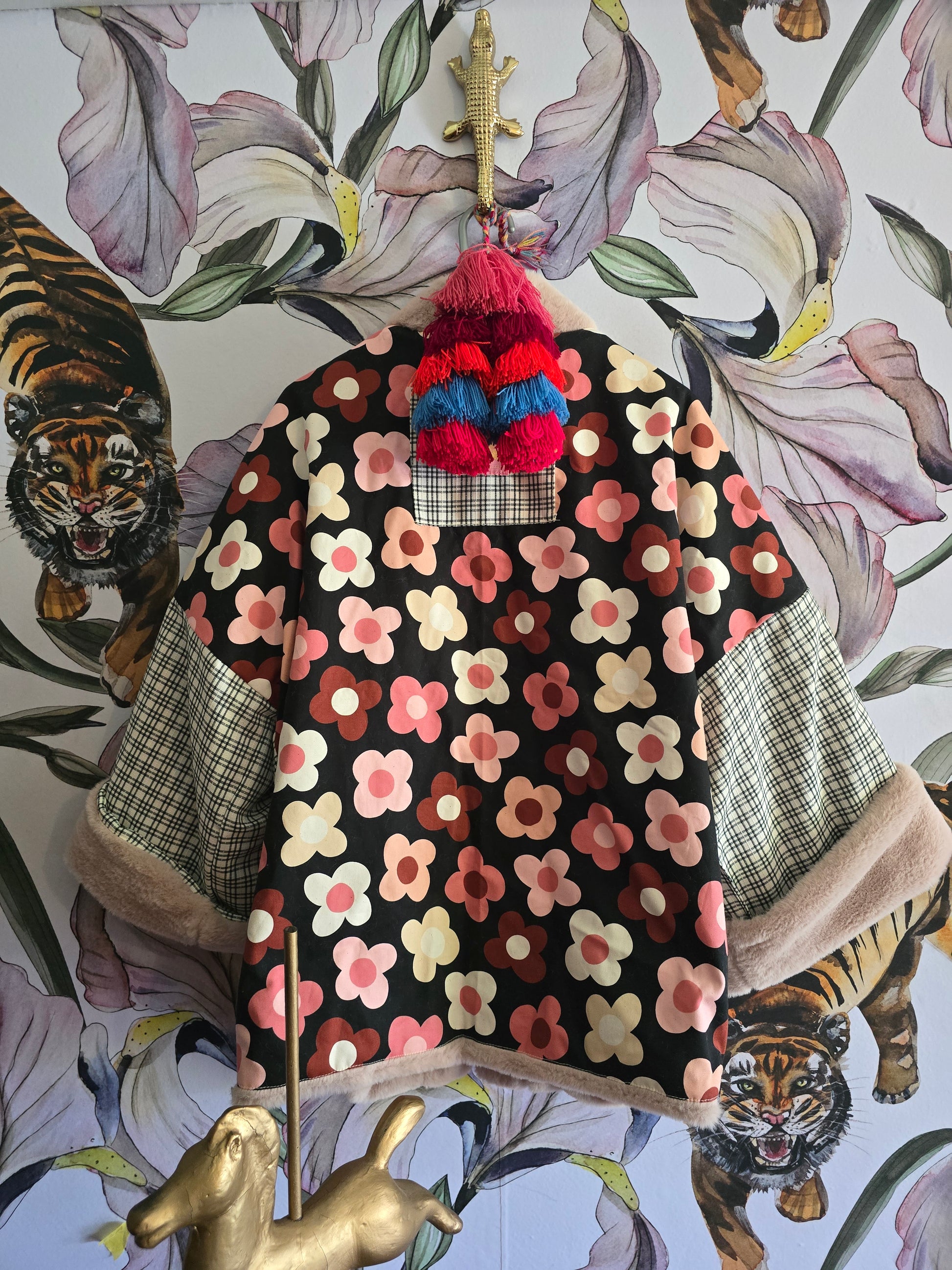 The RETRO FLOWER POWER BULL DENIM & FAUX FUR REVERSIBLE JACKET