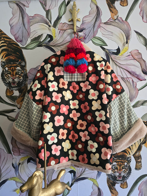 The RETRO FLOWER POWER BULL DENIM & FAUX FUR REVERSIBLE JACKET